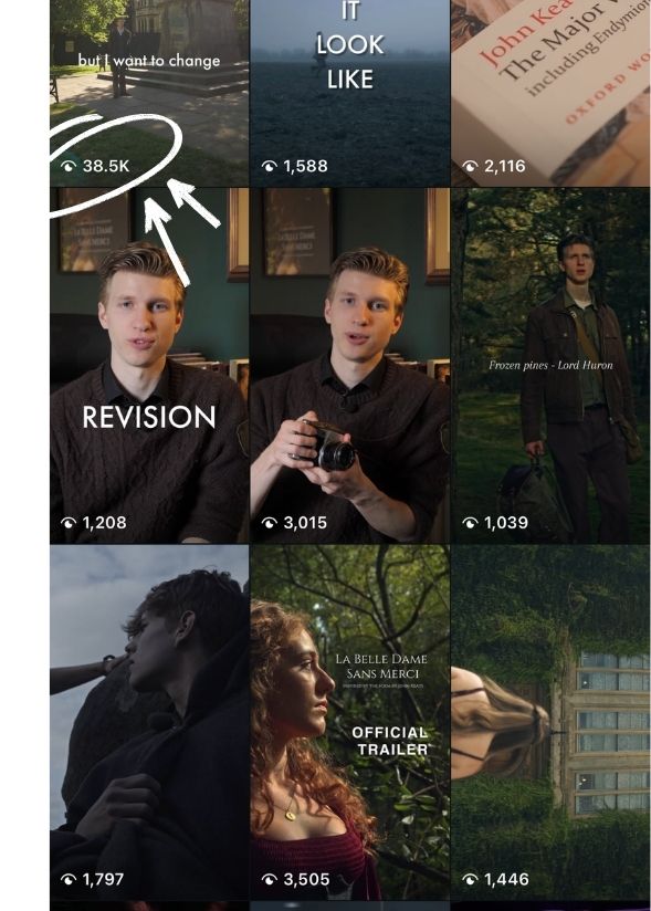 A screenshot of a filmmaker's Instagram page showing the increase in viewer numbers following implementation of a social media strategy.