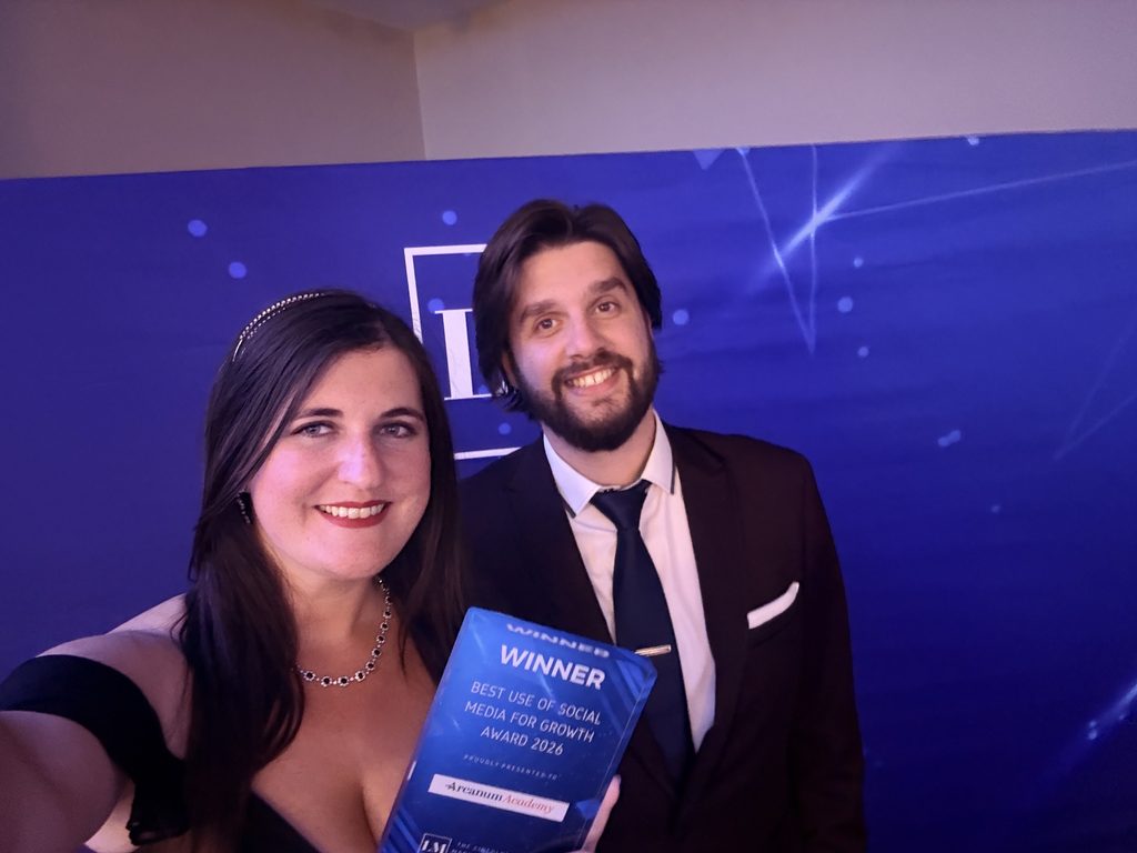 Eleanor Bryan at the Lincolnshire Marketing Awards holding her trophy.