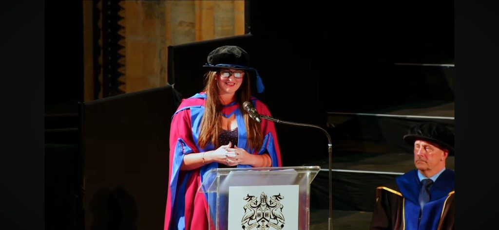 Eleanor Bryan addresses Lincoln Cathedral at the 2026 University of Lincoln graduation ceremony.